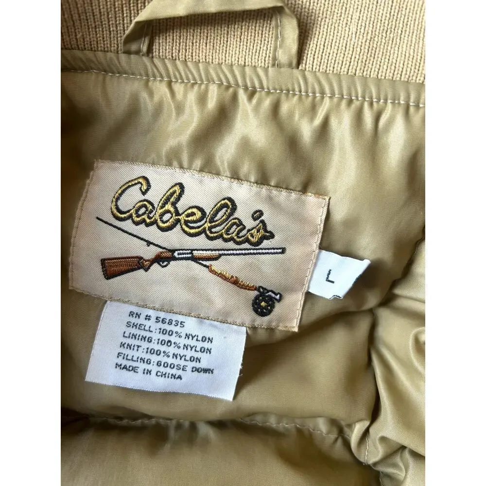 Vintage 90s Tan Cabela's Goose Down Quilted Puffer Coat Hunting Men's Large